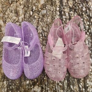 Kids Glitter and Floral Jelly Shoes - Purple and Pink